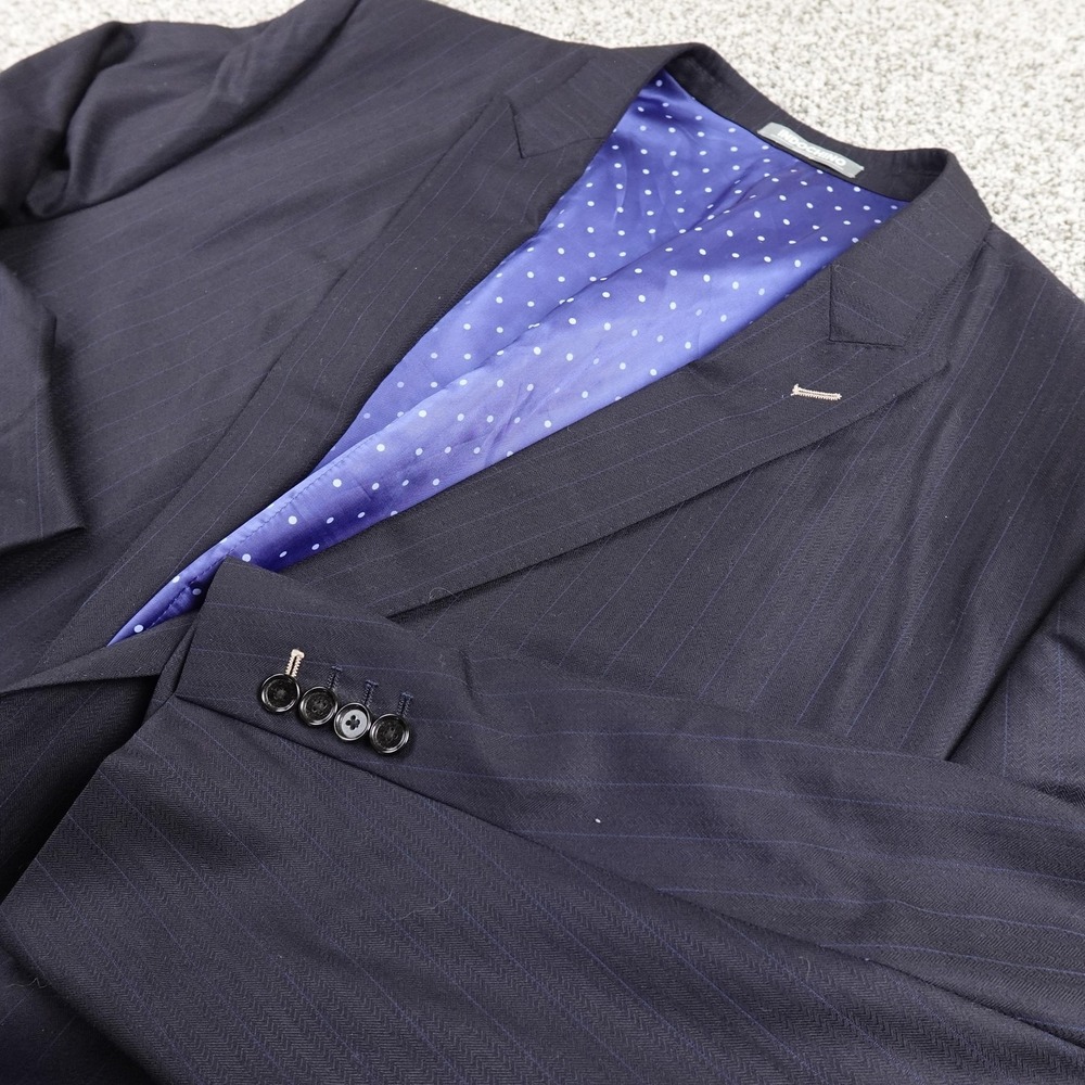 Indochino Blazer Mens 46L Blue Wool Button‎ Suit Jacket Sport Coat Surgeon Cuff